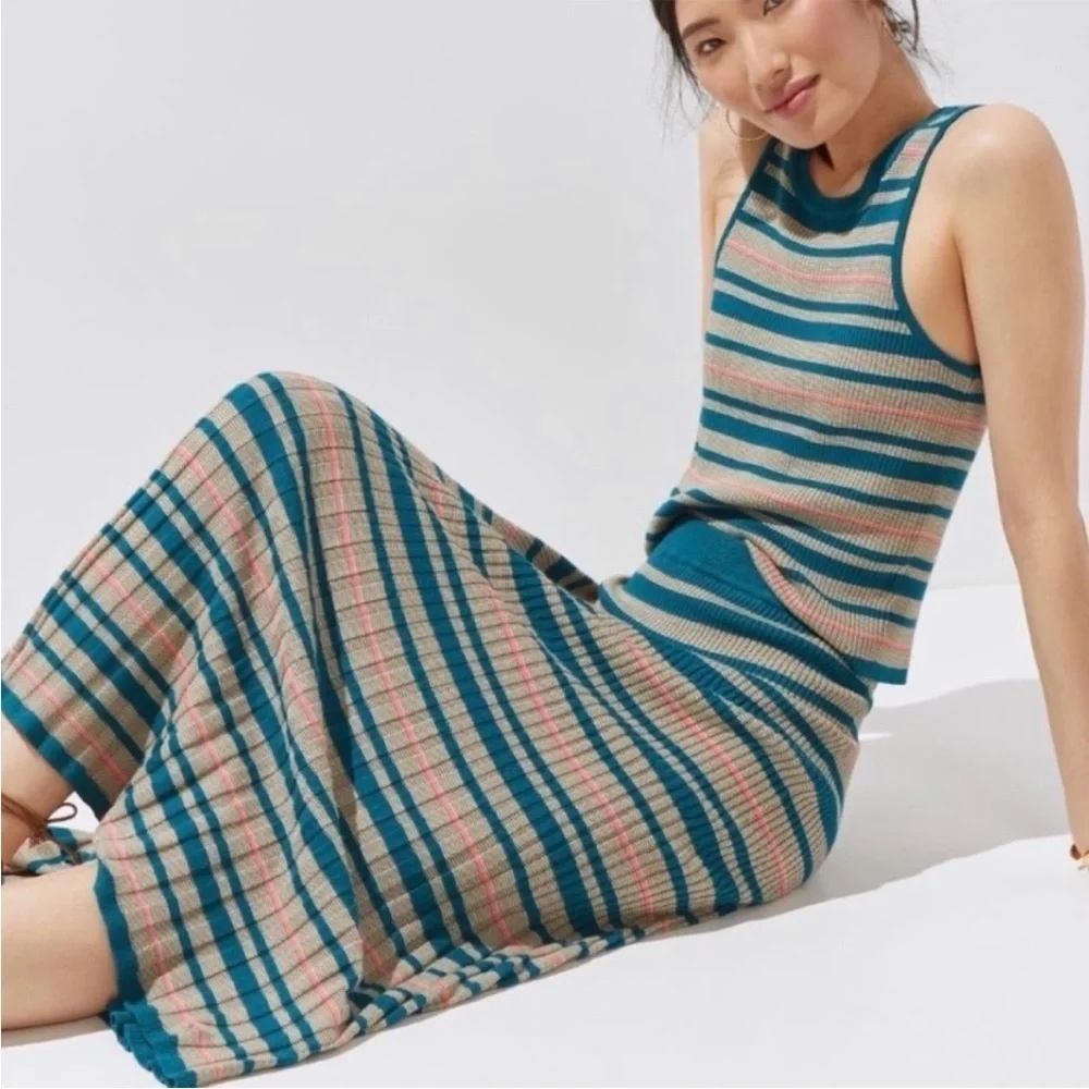 Anthropologie Dolan Striped Knit Skirt Set Sleeveless Pleated Two Piece S NWT